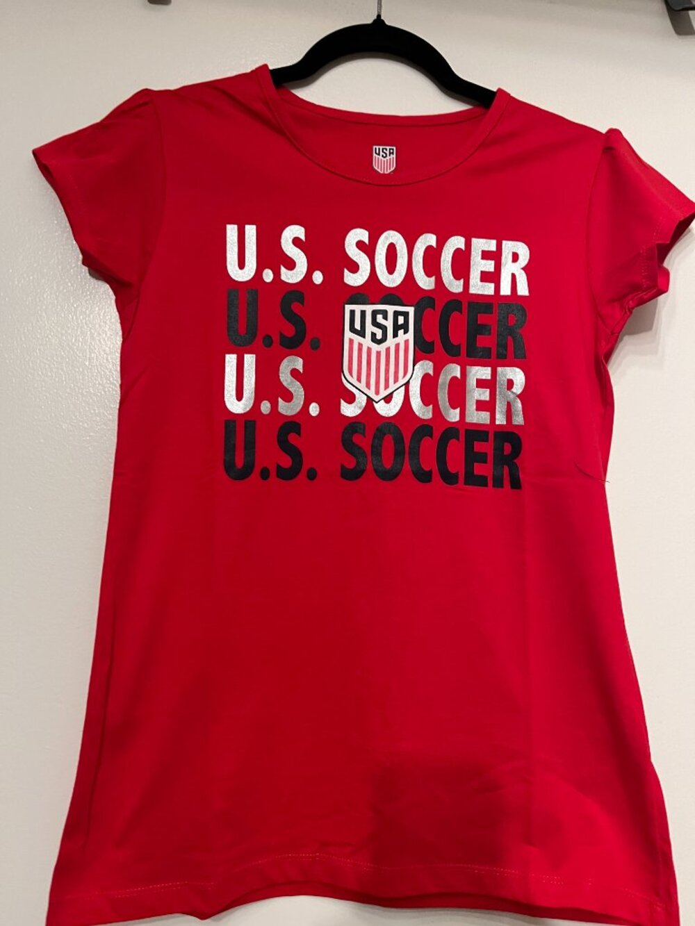 Girls USA Soccer Red Cap Sleeve Shirt XL 14 16 - NWT